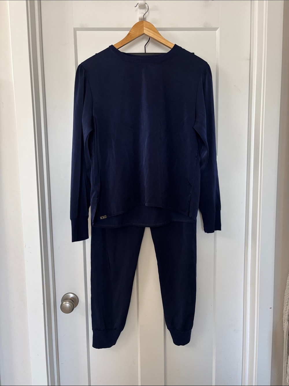 ROUGE The Label Womens Navy Blue Pajama Set - Classic Long Sleeve & Jogger